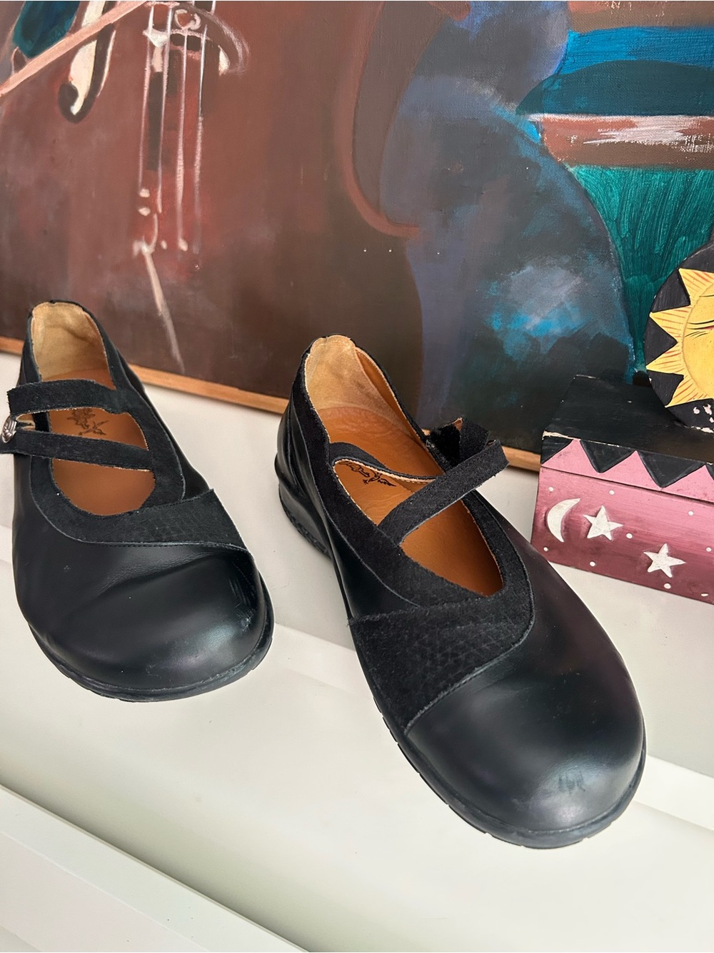 Pikolinos Black Leather Mary Jane Flats Strappy Ballet Shoes